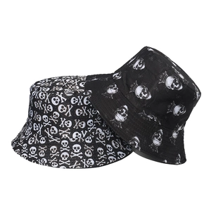 Skull Print Bucket Hat Polyester Sunscreen Hip Hop Streetwear Outdoor Summer Sun Cap Unisex