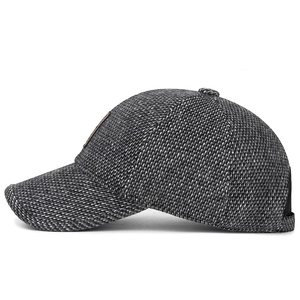 Cappello da baseball invernale da uomo in tweed grigio con paraorecchie, caldo berretto