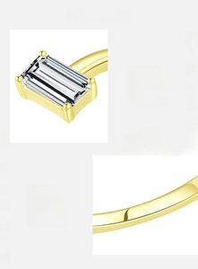 Detail of S925 silver ring with baguette-cut zircon and inner metal hallmark