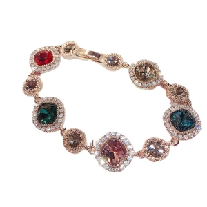 Luxurious rose gold bracelet featuring colorful round faceted gemstones and micro-pave zircons