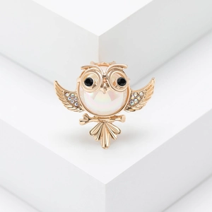 Cute Owl Brooch Pin Alloy Rhinestone Imitation Artificial Pearl Animal Shape Clothing Jewelry Gift For Women