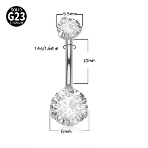 Piercing ombelico in titanio G23 con pietre in zirconia da 5,5 mm e 8 mm 14G