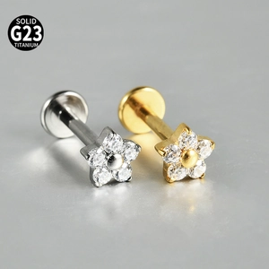 G23 Titanium Flower Internally Threaded Labret Stud With White Zirconia Elegant Cartilage Earring For Women