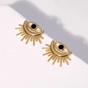 18K gold plated stainless steel Evil Eye stud earrings with radial sunburst details