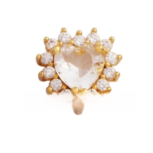 Close-up of heart-shaped crystal charm with micro-pave zirconia in gold setting
