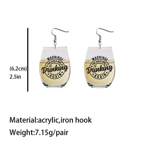 Funny wine glass earrings with Warning The Girls Are Drinking text in acrylic finish