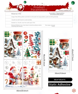 Detail of 3D Christmas window stickers featuring Santa and snowman with double-sided design