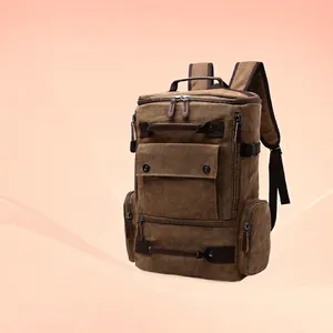Mens Canvas Backpack Large Capacity Retro Travel Laptop Bag Multi-Pocket Outdoor Casual Rucksack Washed Durable Style