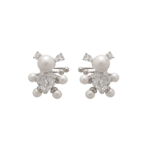 Elegant bear ear cuff with heart crystal and pearls on a clean white background