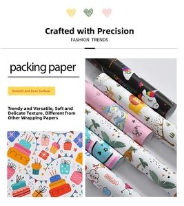 Close-up of thick smooth wrapping paper with unicorn and animal cartoon patterns