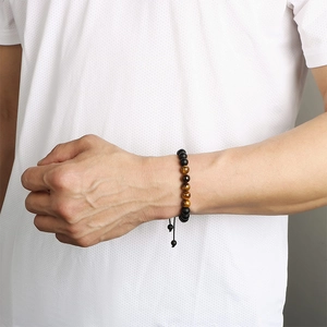 Bracelet pour hommes en œil de tigre et pierre mate avec cordon réglable au poignet