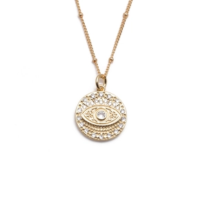 Evil Eye Pendant Necklace Copper With Zircon Gold Plated Fashion Jewelry For Women Round Medallion Satellite Chain