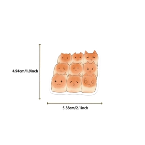 Cartoon orange cat stickers showing dimensions of 1.9 by 2.1 inches on white background