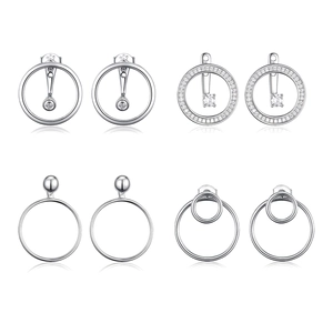 Set of four S925 sterling silver geometric hoop earrings with clear zircon stones