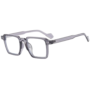Classic small square sunglasses in translucent grey with metal rivets on the temples