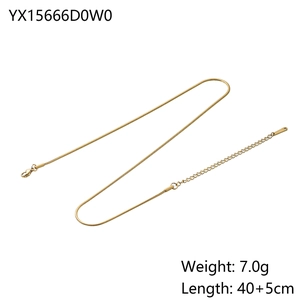 Golden snake chain necklace detail showing lobster clasp, 7g weight and 40+5cm length