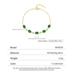 Elegant 925 sterling silver bracelet with green emerald sugarloaf stones and crystals