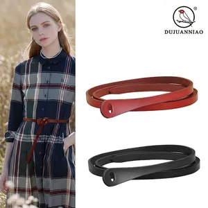 Women Thin Waist Belt Genuine Leather Knot Tie Minimalist Skinny Dress Waistband Casual Decorative Accessory
