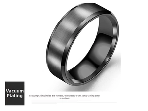 Detail of vacuum plated matte black titanium ring showing 3-5um long-lasting color plating