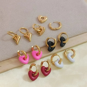Boucles D'oreilles Coeur Plaqué Or 18K Acier Inoxydable Émail Coloré Anneau Boucle Mode Style INS Pour Femmes
