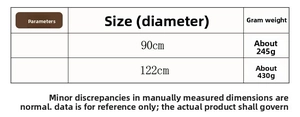 Size chart showing 90cm and 122cm diameters for plush white sequined Christmas tree skirts