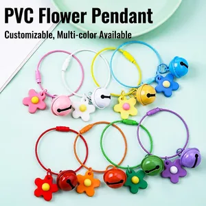 Flower Keychain Soft Rubber Pendant With Bell Colorful Steel Wire Loop Bag Charm Cute Sweet Accessory