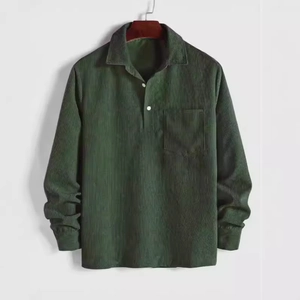Camisa Casual de Pana para Hombre Manga Larga Vintage Color Sólido Jersey Con Bolsillo en el Pecho Ajuste Holgado Ropa de Moda
