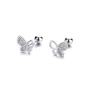 Elegant 925 sterling silver butterfly stud earrings with sparkling cubic zirconia inlay