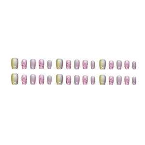 Kit de faux ongles à effet œil de chat coloré avec motifs floraux pailletés violets