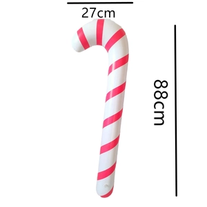 Detail view of inflatable PVC Christmas candy cane with 88cm height and 27cm width measurements