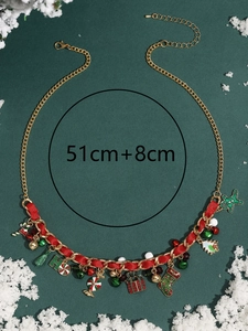 Detailed view of Christmas necklace with enamel charms and 51cm plus 8cm extension chain