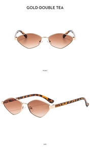 Front and side views of polygon metal sunglasses with tea gradient lenses in gold