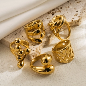 Irregular Geometric Ring Stainless Steel 18K Gold Plated Exaggerated Ball Wreath Knot Minimalist Hand Jewelry For Women