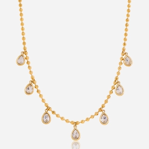 Stainless Steel Gold Bead Chain Necklace With Waterdrop Zirconia Pendants Elegant Teardrop Jewelry For Women Party Gift