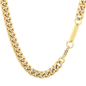 Hip hop gold and silver tone Cuban link chain necklace with square plaque pendant