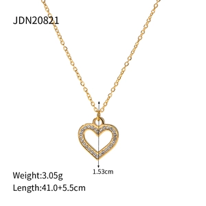 18k gold plated stainless steel necklace with full zircon heart pendant for women