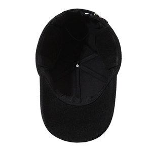 Black winter baseball cap with warm fleece lining and sturdy six-panel interior structure