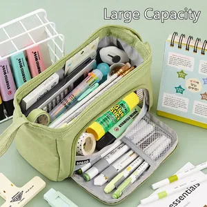 Canvas Pencil Case Large Capacity Multi-layer Handheld Stationery Pouch Aesthetic School Office Organizer