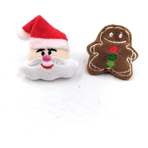 Plush Christmas brooches set featuring Santa Claus and Gingerbread Man with embroidery