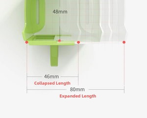 Adjustable milk box holder dimensions: 48mm height, 46mm to 80mm expandable inner length