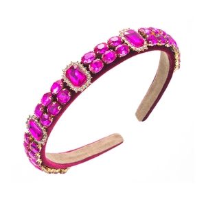 Luxury Baroque headband with pink rhinestones on magenta velvet, vintage palace style