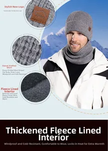 Dettaglio del berretto invernale in maglia con fodera in pile e patch in pelle con logo