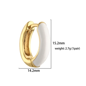 Minimalist white enamel gold hoop earrings measuring 15.2mm by 14.2mm for women