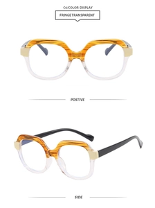 Dettaglio occhiali anti luce blu TR90 squadrati retrò in colore arancio striato e trasparente