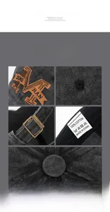 Detailed views of washed cotton baseball cap with orange embroidery and metal buckle