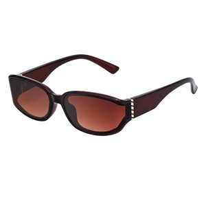 Vintage narrow rectangular polarized sunglasses with brown gradient lenses and gold accents