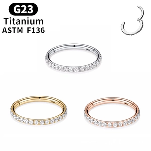 G23 titanium hinged nose rings with crystals in silver, gold, and rose gold finishes