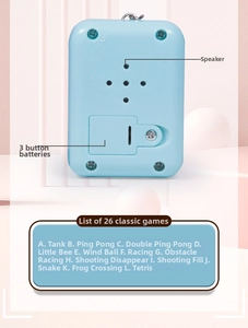 Detail view of mini handheld game console back showing speaker and battery compartment