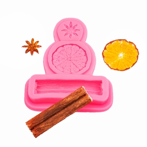 Pink silicone mold for cinnamon sticks, star anise, and citrus slices shapes