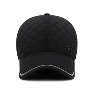 Men's winter quilted baseball cap with ear flaps and reflective brim in black